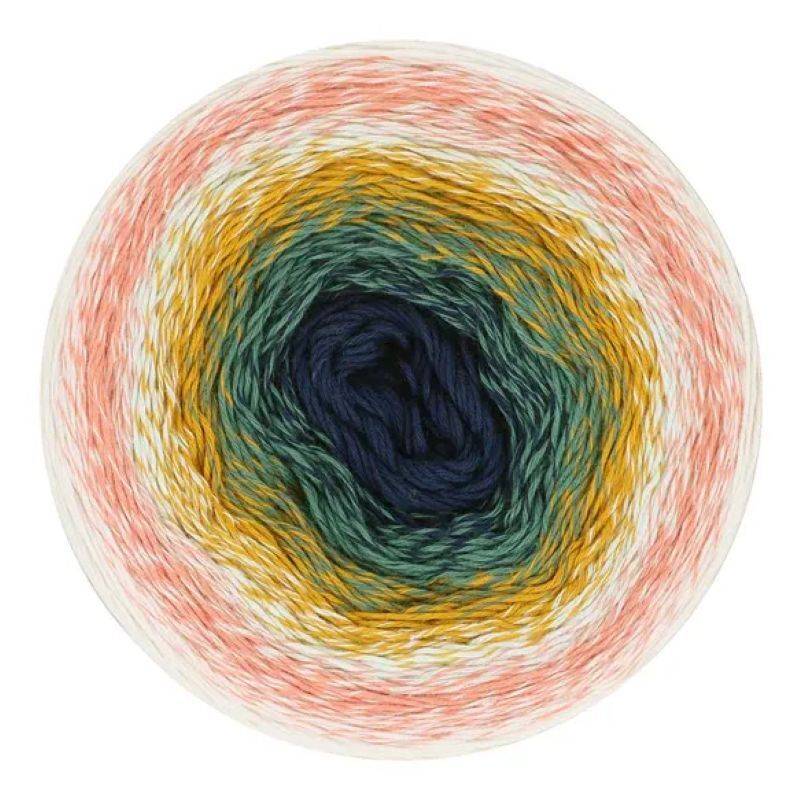 Scheepjes Cotton Whirl 720 Coastal Cottage Indhold:100% økologisk bomuld Vægt/længde:226 g = ca 1000 meter Anbefalede pinde:2.50-3.50 mm Strikkefasthed:10 x 10 cm = 25 m x 44 p Vask:Maskinvask op til 30°C.