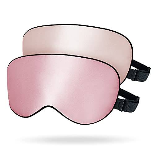 OLESILK 2er Set siden sovmask unisex justerbar rosa/persiskrosa