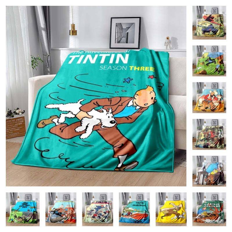 Tintin Klassisk Serie Flanellfilt Tecknad Tryck Mjuk Soffpläd Vintage Heminredning Gåva För Barn & Animefans