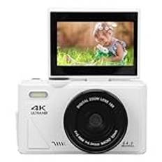 Digitalkamera med Flip-screen LCD, UHD 4K 64MP-kamera, Digital Point and Shoot-kamera med 18X Zoom, Vloggningskamera för Resefotografering Vloggning (WHITE)