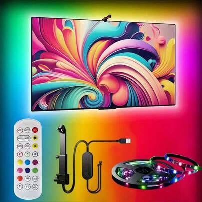 LED-bakgrundsbelysningsremsa för TV med AR-färgsensor och RGBIC för att synkronisera skärmens färgändringar med musik. Lämplig för 35-80-tums TV-appar (500 cm/16,4 fot,300 cm/9,84 fot)