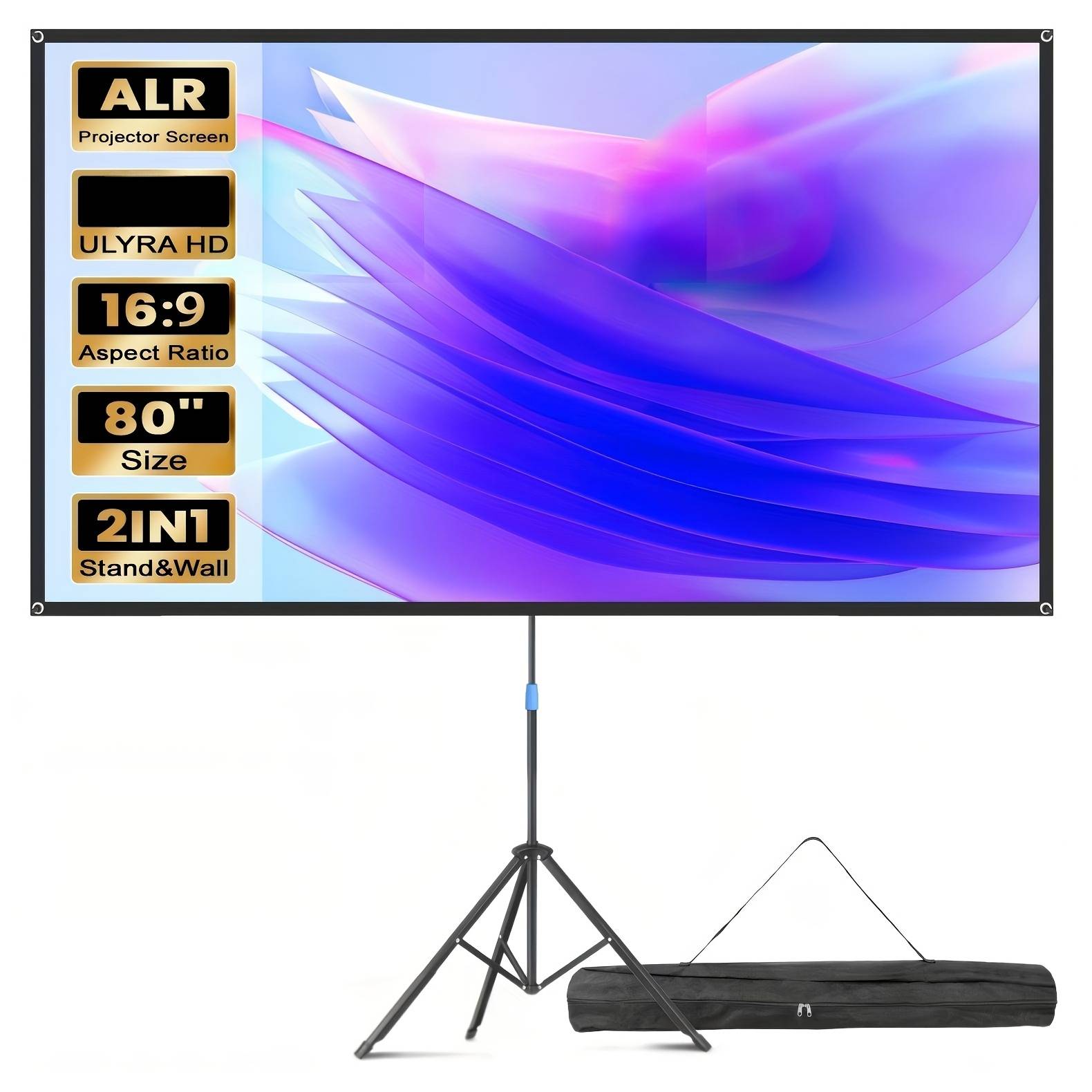 80 Inch Alr Projector Screen With Tripod Stand Carry Bag, Wall Mounted, Height Adjustable, Portable 16:9 Projection, For Outdoor Home Theater Gaming Office