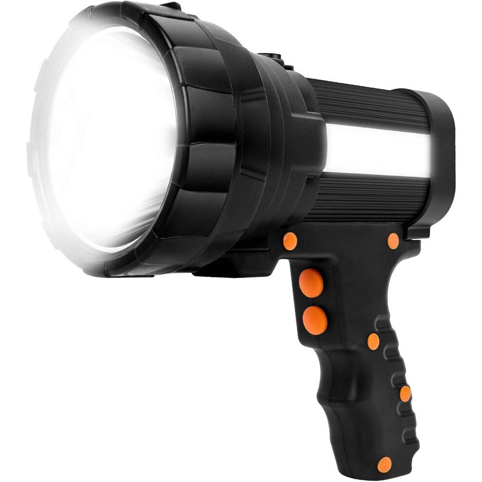 LED-pære Kraftig lommelygte, superklar spotlight med 15000 lumen lysstyrke og justerbart stativ, ideel til udendørs brug