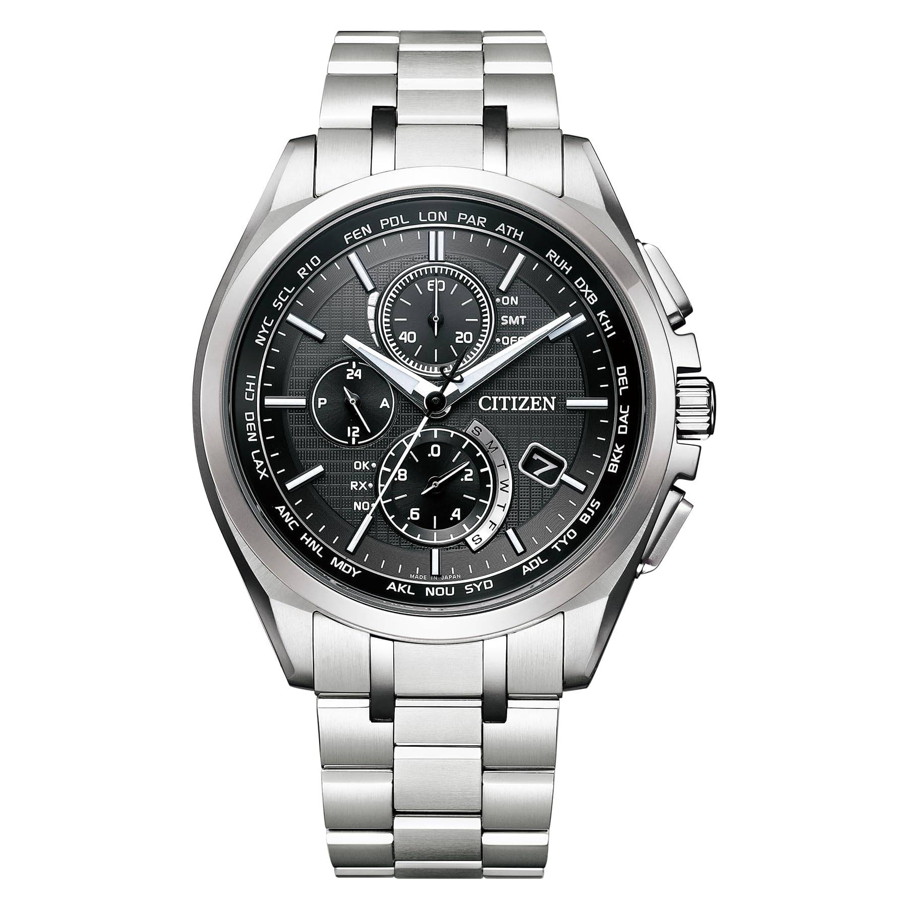 [CITIZEN] ATTESA AT8040-57E Men's Eco-Drive Radio-Controlled Chronograph, Titanium, Sapphire, Black Dial black