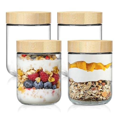 PanVibe EinmachgläSer mit Schraubdeckel - 4 Stück 500ml Meal Prep Overnight Oats Gläser mit Deckel, Wiederverwendbare Joghurtgläser mit Schraubverschluss, Luftdichte Marmelade Vorratsgläser