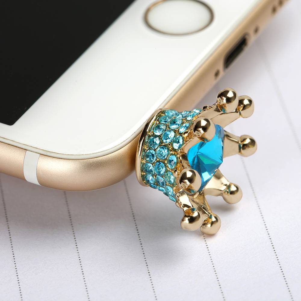 Mobiltelefon hörlurar 3.5mm aux jack dammplugg imperial crown 3.5 diamond enchufe del polvo för apple iphone 4 5 6 pc latop cork - Vit