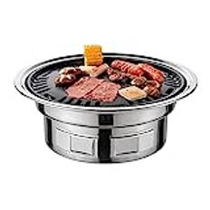 PLUT 13 Inch Korean BBQ Grill Multifunctional Charcoal Barbecue Grill Round Camping Grill Stove Tabletop Smoker Grill Grilled Net & Tray for Courtya Picnic Beach BBQ