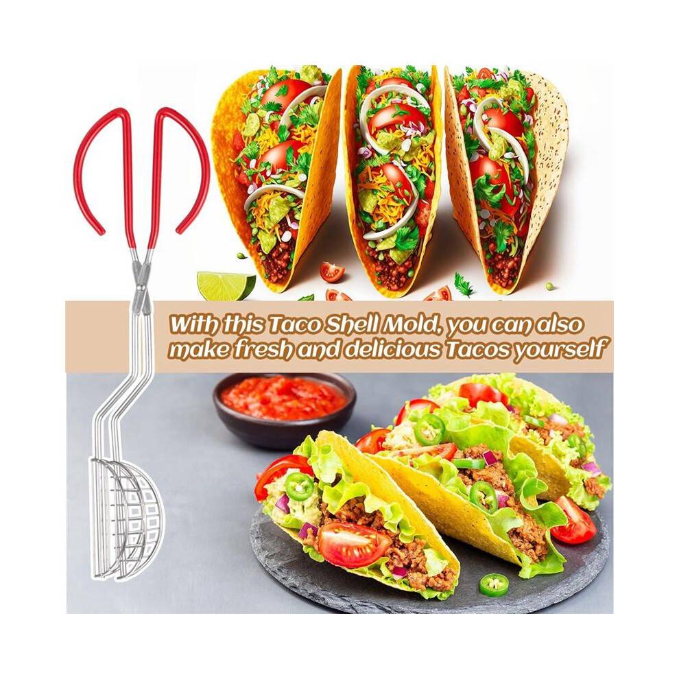6 Pcs Stainless Steel Taco Shell Tong with Red Plastic Clip, Taco Press for Homemade Tortilla Shells Taco Shells Making