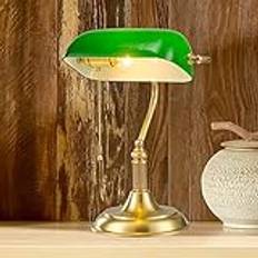 Brass Vintage Bankers Lamp Art Deco Classic Antik Bordslampa, Retro Bankers Lamp Gold and Green Shade Glass, E27 Indoor Lighting, Lights, Lamps, Living Room Change for the better