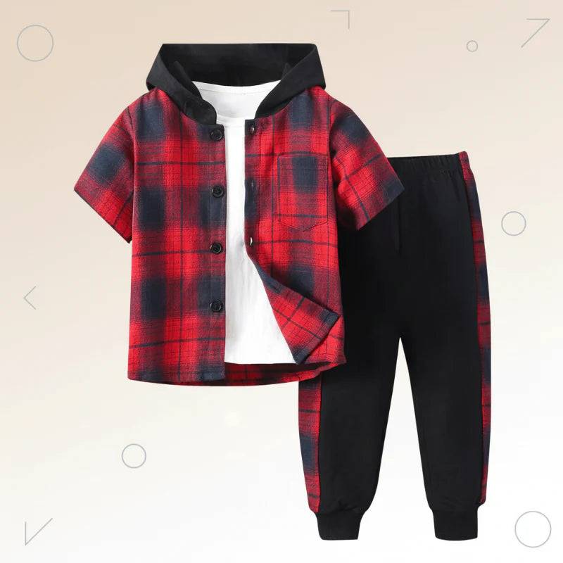 Boys Checkered Outfit – Trendigt och bekvämt – Rutigt klädset för barn Röd / 140 (7–8 år) | Pedagogiska Träleksaker