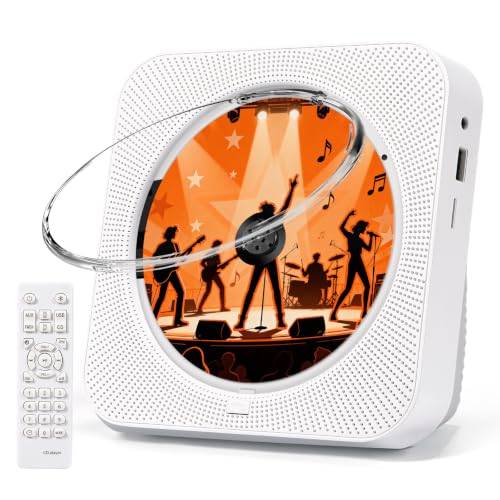 Liphier Bluetooth CD-Spelare, Bärbar CD Player med Dubbel Högtalare, Vit | Stöder AUX/USB, Hi-Fi Stereo, FM-radio, Mini Vertikal CD-spelare med Fjärrkontroll, LCD-skärm, Perfekt som Present