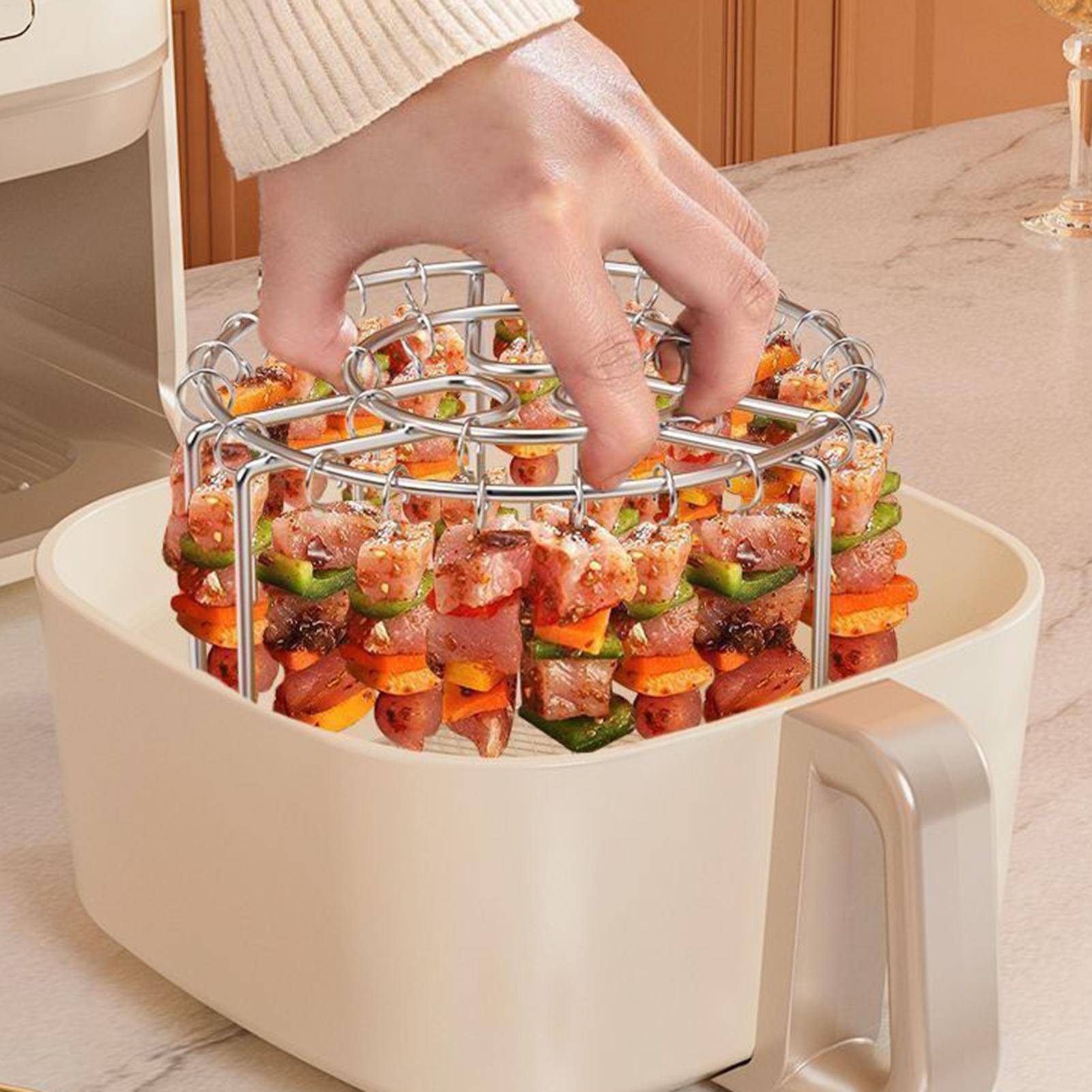 24 Spett Airfryer Rostfritt Stål Grill Vertikal Spett Hängande Ugn Kebabställ Kebabhållare Köksredskap Grill