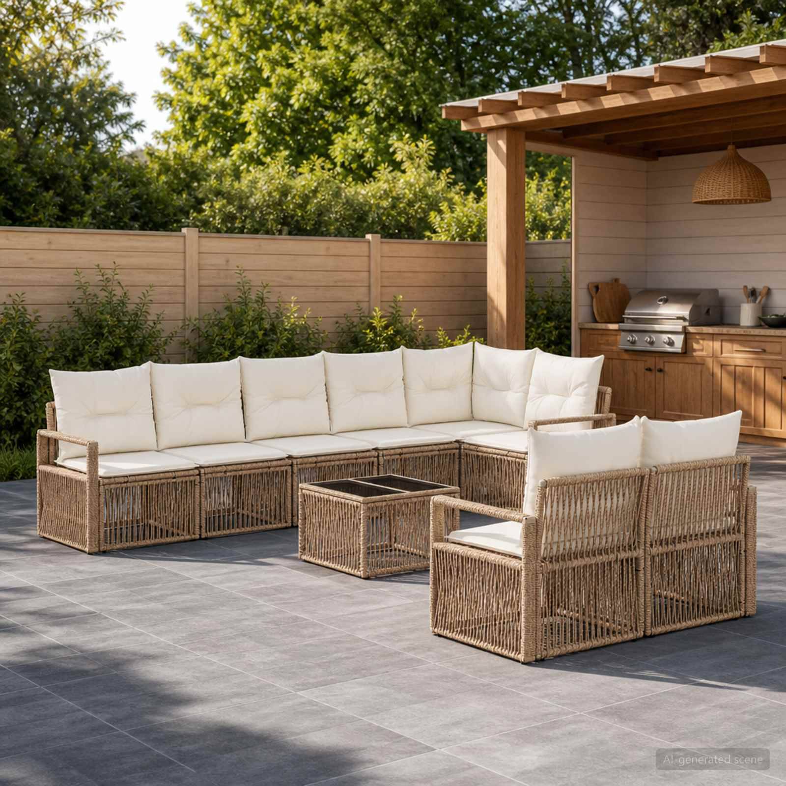 vidaXL Havesofa Sæt 9 stk. Beige polyrattan