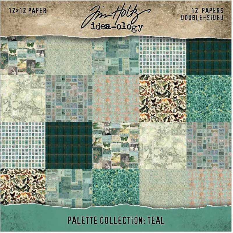 Tim Holtz Idea-ology 12”x12” Palette Collection - Teal (12 sheets)
