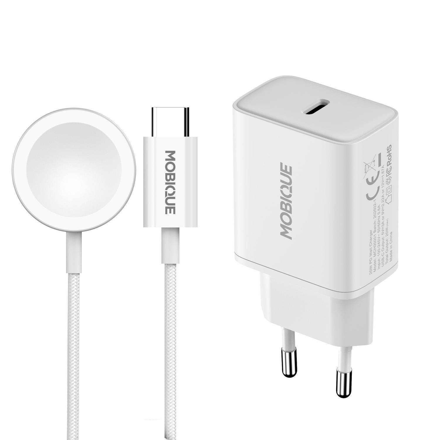 Apple Watch Series 9 45mm Laddare - kabel & väggladdare 20W, Vit