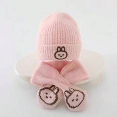 2st/set Vinter mössa och halsduk för barn, varm termofodrad, sött kaninmönster, för pojkar och flickor - kaffe färg (0-3 år)