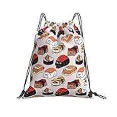 Gymsack Sushi Katt Sport Ryggsäck Modern Skolväska Tryck Gym Väska för Resor, Gymnastik, Simning, 36 x 42 cm