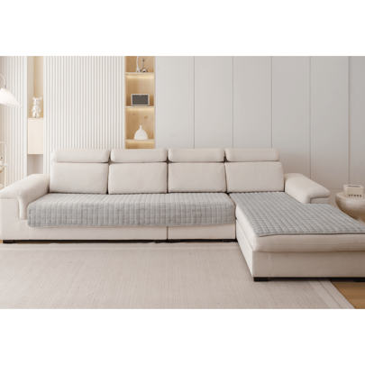 1 st Veet tvättbart halkfritt L-format sofföverdrag, passar 3-sitssoffa, quiltad design, magnetisk stängning, husdjursvänligt skydd - grått sammetssof - Ljusgrå (Multi-size)