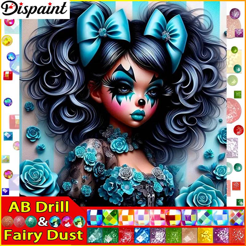 Dispaint Fairy Dust AB "Girl Flower Paint" Diamond Painting 5D Full Square/Round Drill Home Decor DIY Diamond Embroidery Cross
