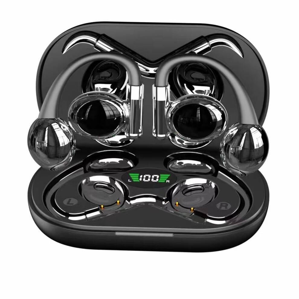 Trådløse Hi-Fi-øretelefoner, Bluetooth 5.3 Open Ear-design, Ergonomisk pasform til problemfri træning, Dyb basoplevelse, Lang spilletid for