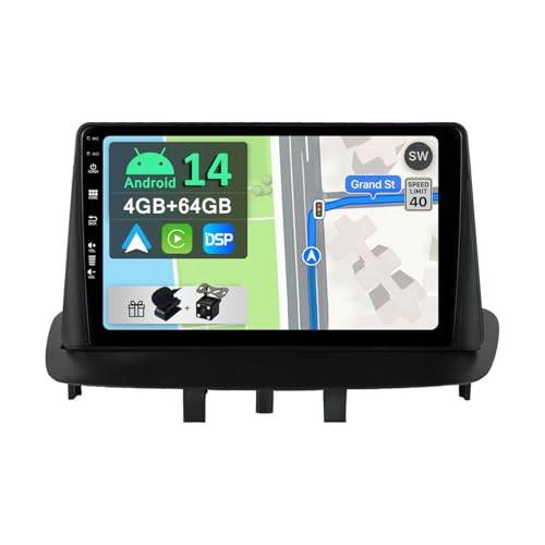 YUNTX IPS Android 14 [4GB+64GB] 2 Din bilstereo for Renault Megane 3 (2009-2014)-[Stödja CarPlay/Android auto/DSP/GPS]-8 Core-Gratis Camera+MIC - Stöd DAB/Ratt kontroll/Bluetooth 5.0/360 Camera/USB