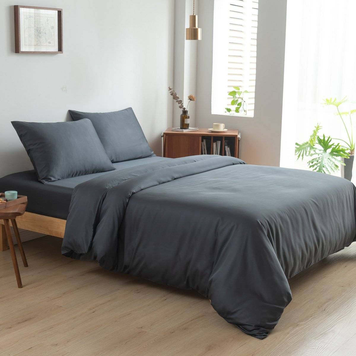 Mørkeblå Bambus Sengesæt 1-person - 400TC Tanboocel - Space Blue, Rumblå / L â 90Ã200 + 140Ã220 + 50Ã75