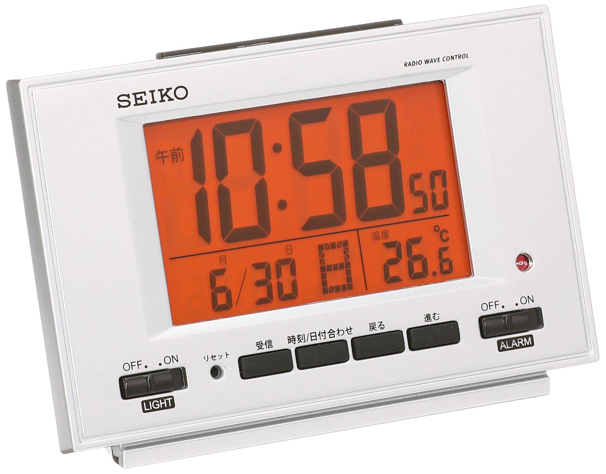 Seiko Clock Alarm Clock Radio Digital Automatic Lighting Calendar Temperature Display Silver Metallic SQ780S SEIKO