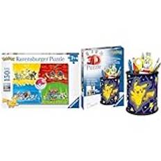 Ravensburger Kinderpuzzle 10035 - Pokémon Typen - 150 Teile XXL Pokémon Puzzle & 3D Puzzle 11257 - Utensilo Pokémon Pikachu - 54 Teile