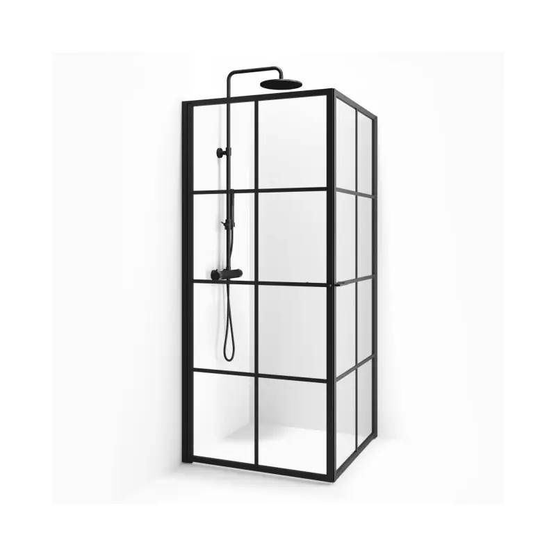 Cassøe New York hjørneløsning dør/dør 88,5 x 88,5 cm, med sort ramme og sprosser