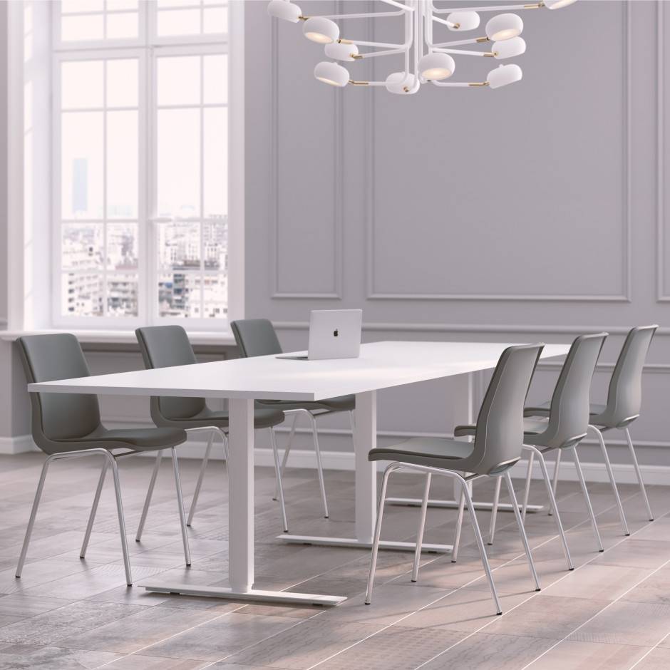 Konferensgrupp Modul + Ana Stol 4340SR, Storlek 6 platser (220 cm), Färg på stol Ljusgrå, Färg på bord Vit
