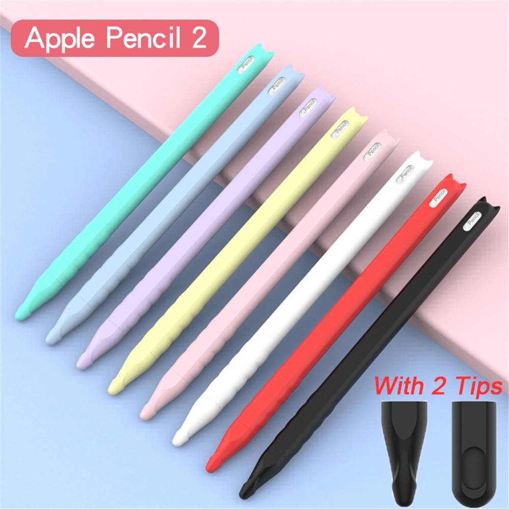 För apple pencil 2nd pencil cover and tips set soft silicone case nib cover sleeve wrap tip holder for apple pencil 2 ipad pro - Svart