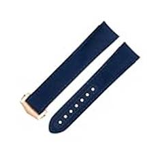 BIK För Omega-rem För AT150 Seamaster 300 Planet Ocean De Ville Speedmaster Curved End Watch Band 20 mm Blue Line High Density Nylon Cowhide Watch-armband(Blue 5)