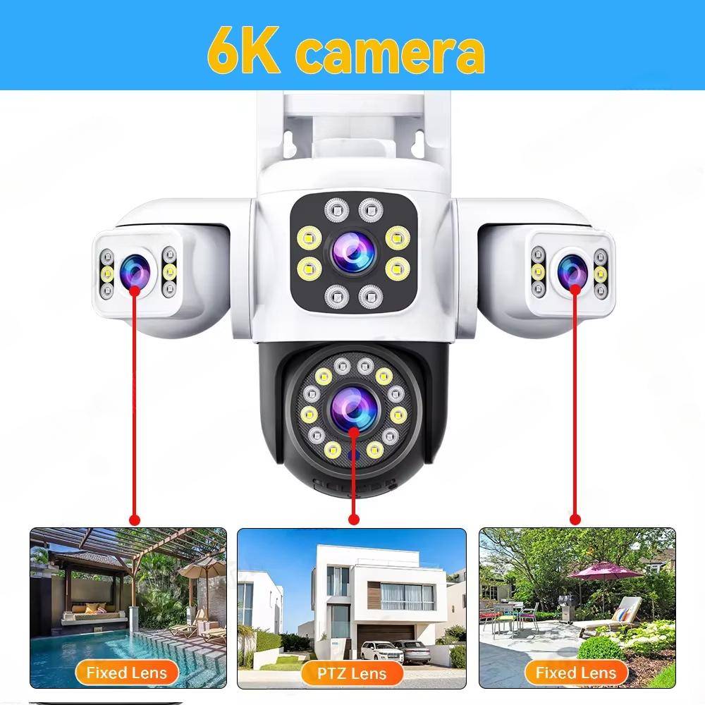 6K WiFi Surveillance Camera Security Protection Triple Screen CCTV Auto Tracking Waterproof Yoosee PTZ IP Camera Outdoor 12MP HD 6k Camera