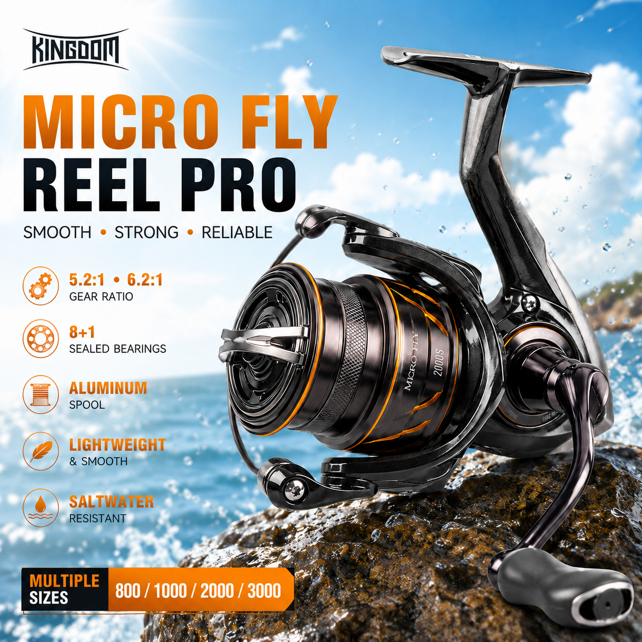 KINGDOM Micro Fly Reel Pro 800 1000 2000 2500 3000 Spinning Fishing Reel 8+1BB 5.2:1 6.2:1 Gear Ratio Ultralight Fishing Reel
