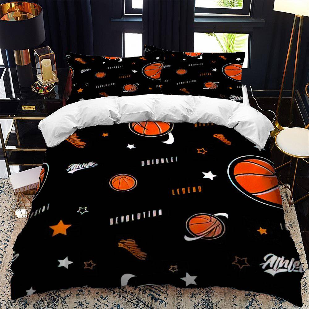 Barn Basketboll Påslakanset 3D King Queen Size Coolt Sporttema För Barn Barn Tonåringar Boll Spel Polyester Sängklädesset US Full(200x230cm)