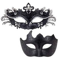 Parmask - Glänsande metalltråd, hallon, strass, venetiansk mask, herrkarnevalsmask (maskerna är handmålade, och linjerna kan vara fel, men de påverkar - Svart (Parmodell - 2 st,Dammodell - 1 st,Herr stil-1 stycke)