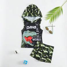 Småbarn Pojkar Söt Dinosaur Print Baddräkt Set, Summer Holiday Beach Outfit - Multifärgad (6Y,7Y,4Y,5Y)