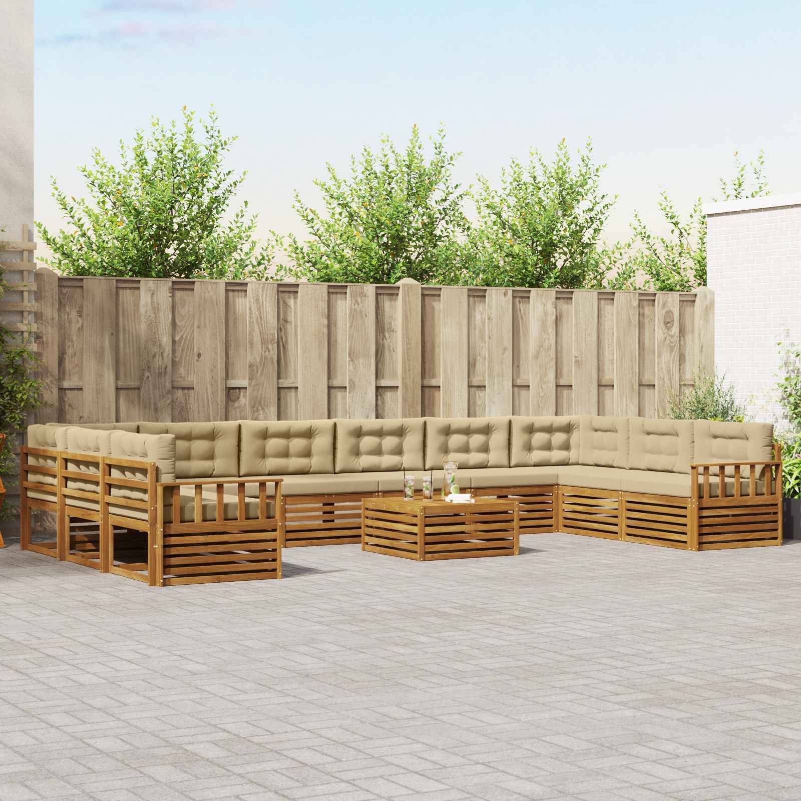 vidaXL Sofasæt 11 stk. Naturlig og Beige Massivt Akacietræ