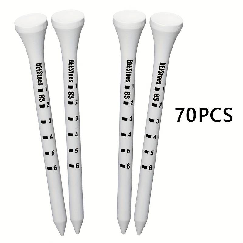TEMU Golf Wooden Tees 54/70/83mm White Wooden Tees, 70pcs Per Pack, Solid Wood Digital Scale Printed Tees, Golf Course Ball Holder Limit Pegs, Golf Supplies Additions