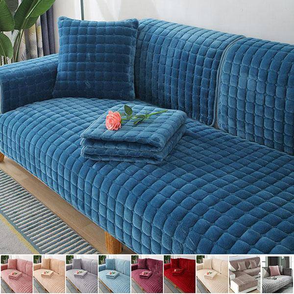 Enfärgad halkfri sofföverdrag Tjocka mjuk plysch soffa Kudde handduk för vardagsrumsmöbler Inredning Slipcovers Sofföverdrag rosa