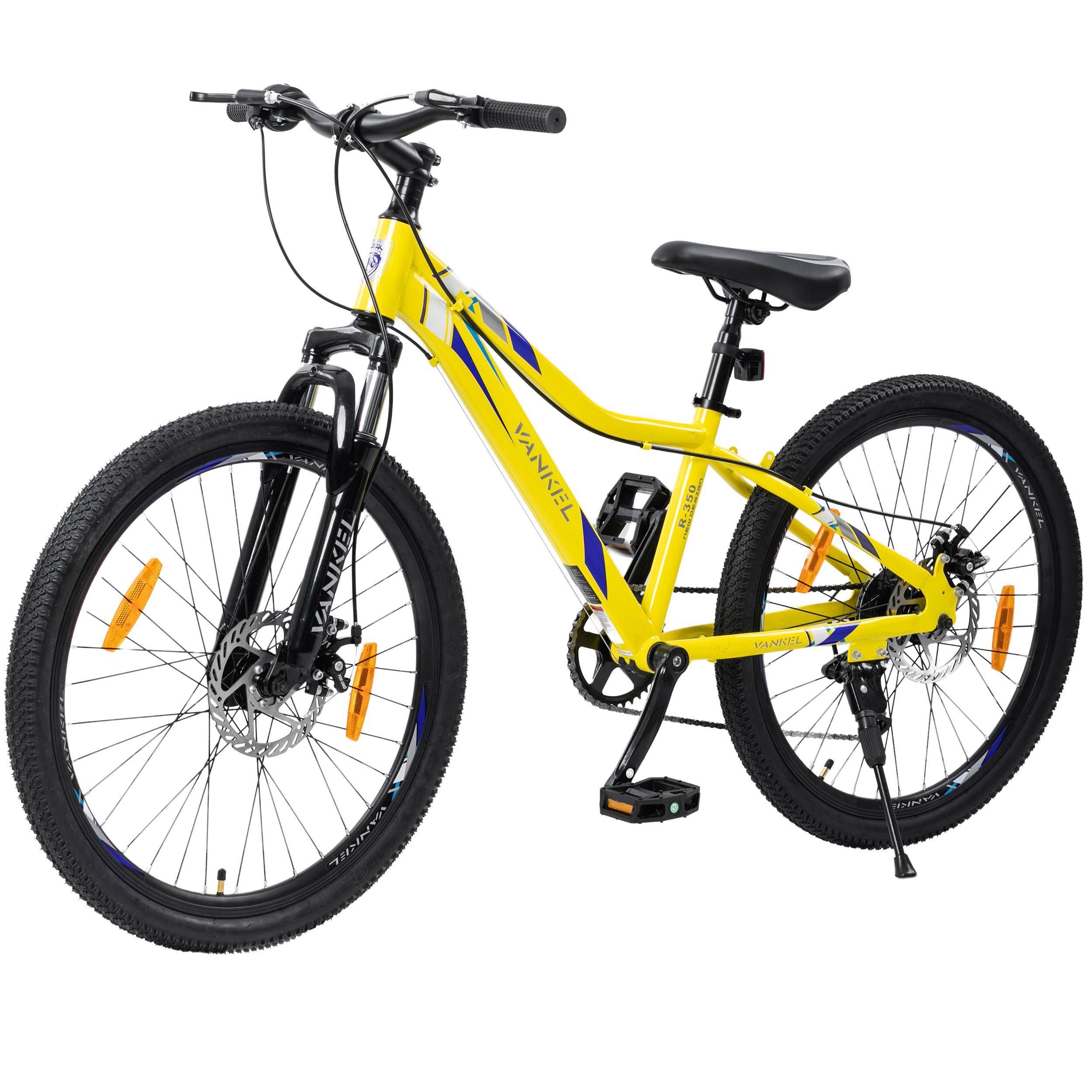 Mountainbike 24 tum Pojkar Flickor Barncykel 6-växlad Kedjeväxel för Barn från 130 cm, Robust Stålram och Stötdämpande Gaffel gul