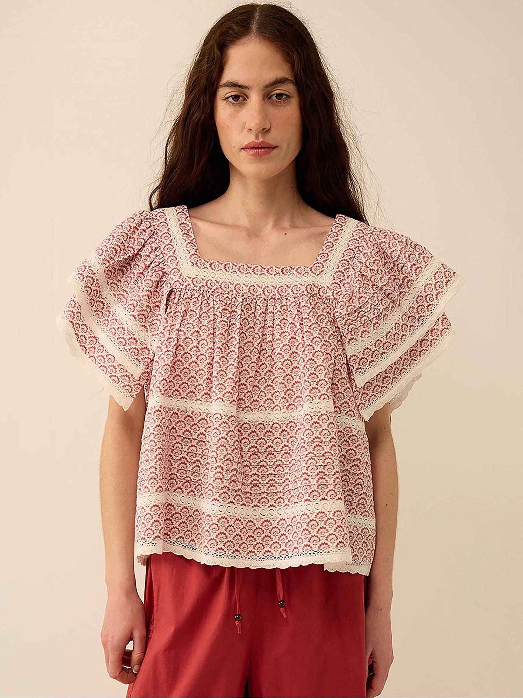 East East Pink Alina Hand-Screen Printed Floral Lace Insert Top