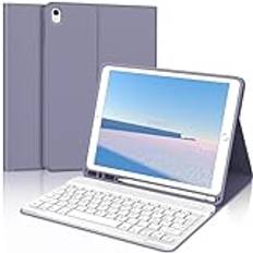 FOGARI Italienskt tangentbord fodral för iPad 9.7 6:e generationen, magnetiskt avtagbart Bluetooth-tangentbord, fodral med pennhållare för iPad 6 / iPad 5/iPad Air 2/iPad Air 1/iPad Pro 9.7, lila