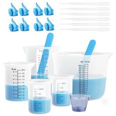 Silikonmätkoppar för harts, tydligt 2 skalor 1 000 ml, 250 ml, 500 ml, 100 ml hartsmätkoppar, silikonomrörningspinnar, återanvändbara och enkla att rengöra hartsmaterial för hartsblandning, formar
