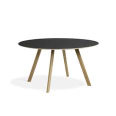 HAY CPH 25 Round Table Ø: 140 cm - Lacquered Solid Oak/Black Linoleum