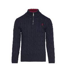 RALPH LAUREN KIDS Cable-Knit Cotton Quarter-Zip Sweater |Marinblå |102-108