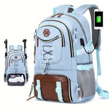 TEMU 40l Multi-functional Travel Backpack With Usb Charging Port, Shoe Compartment, And 17.3" Laptop Sleeve - Lightweight, Adjustable Straps For Hiking, Camping, And , Durable Polyester