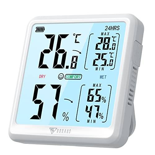 DOQAUS Rumstermometer Hygrometer, Digital Fuktmätare Termometer Rumstemperaturmätare med Touchbakgrundsbelysning, Stor Skärm Som Kan Laddas Upp Inomhustermometer För Plantskola Växthus Vinkällare