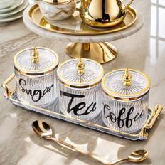 TEMU 4-piece Ps Polystyrene Kitchen Canister Set - Storage Jars For Coffee, Tea, Sugar - Decorative Cream & Sugar Sets With Lids