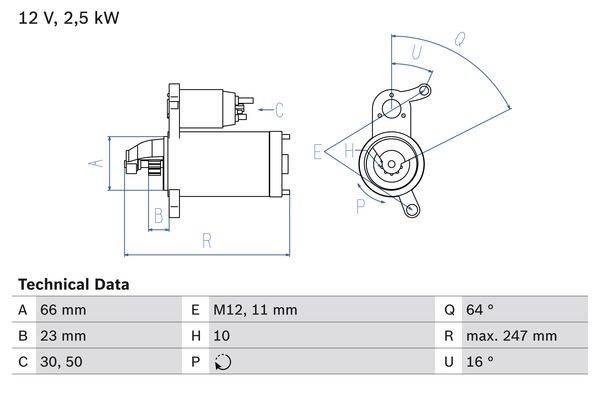 Startmotor 12V BOSCH - audi - OE 03L 911 021 E, 03L 911 021 EX, 03L 911 021 G